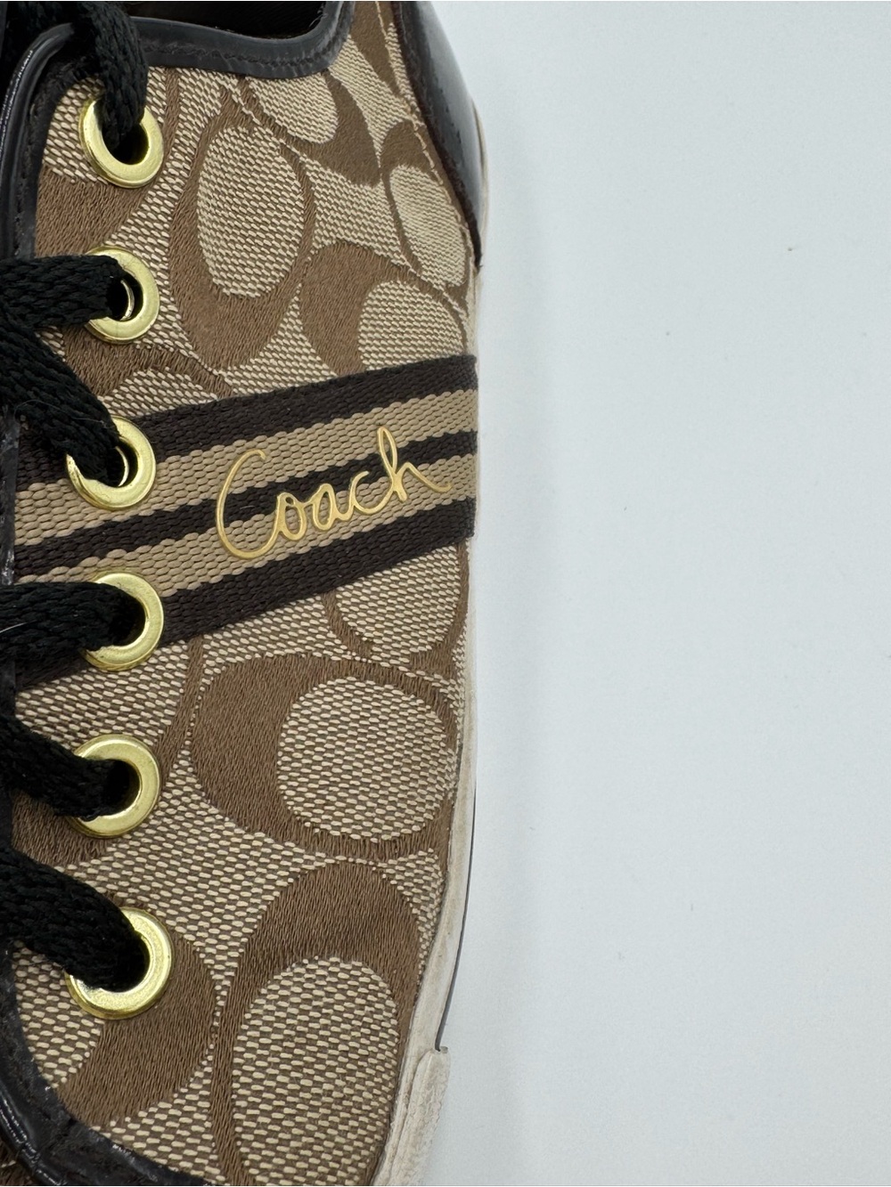Coach Brown Signature Canvas Low-Top Sneakers with Black Trim - Picture 2 of 15